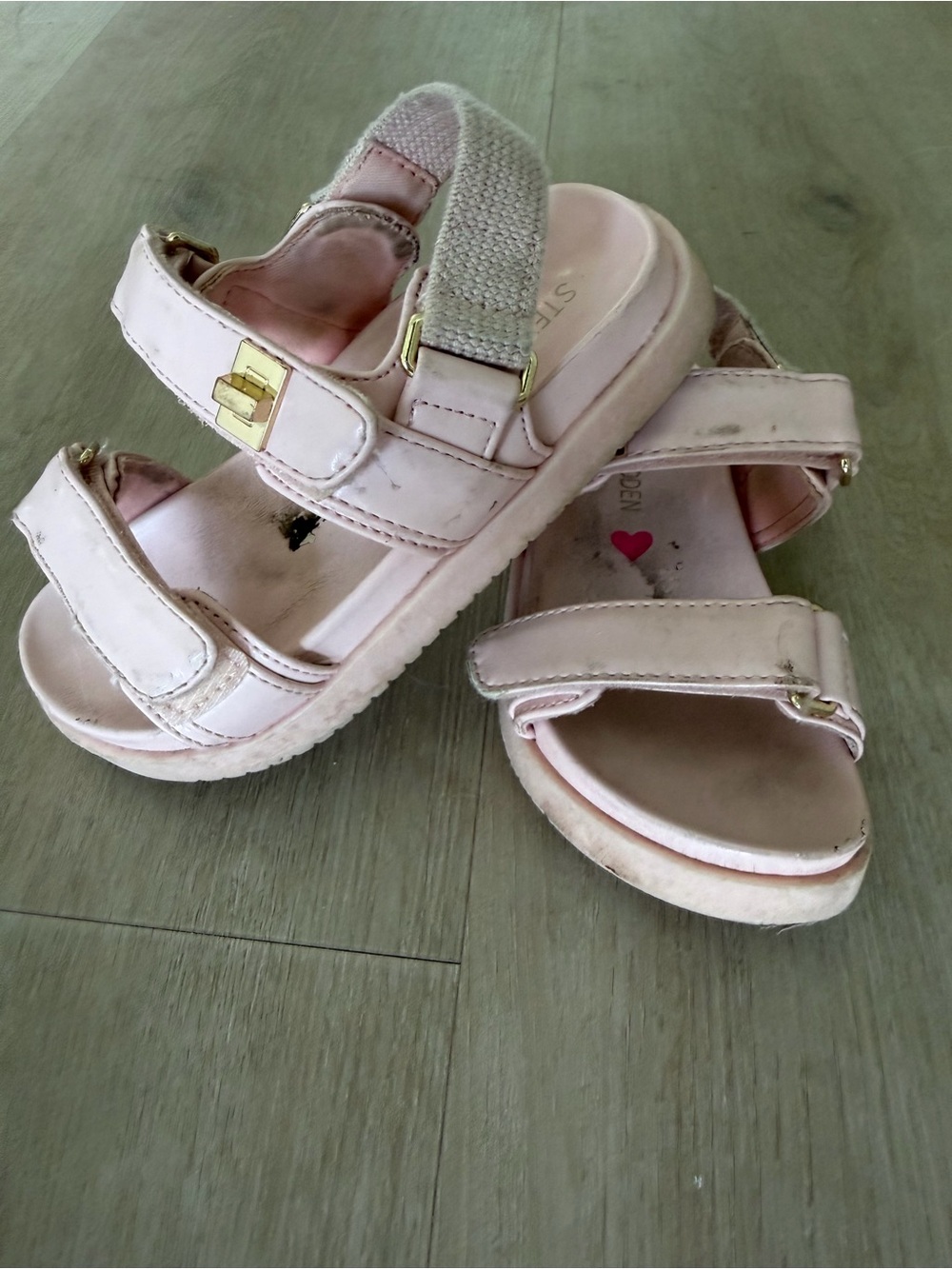 Steve Madden Light Pink Hook-and-Loop Sandals with Gold Buckle
